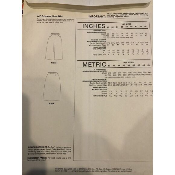 Stretch & Sew 447 Princess Line Skirt By Ann Person, Pattern Uncut - Picture 2 of 3